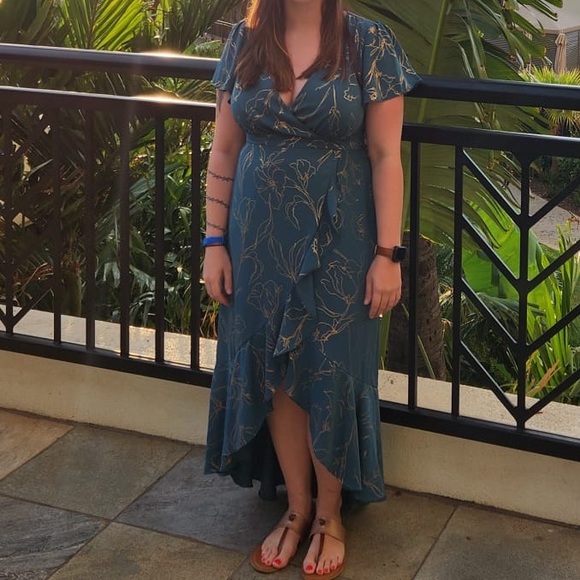 Elegant Teal Floral Dress - Picture 5 of 5